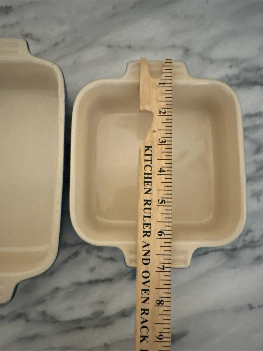 Le Creuset Cream Ceramic Baking Dishes with Blue Rim - Set of 2